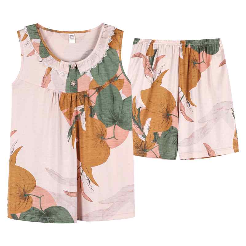 パジャマ ルームウェア レディース 夏 ベスト ショーツ ノースリーブ モーダル セット ママ 夏 薄手 通気性 ホームウェア
