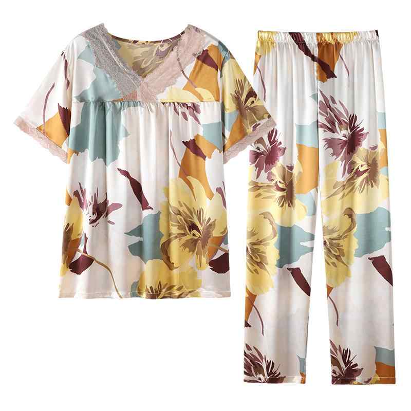 パジャマ ルームウェア レディース 夏 半袖ズボン シルク 冷感 薄手 ホームサービス 屋外着用可能 vネック