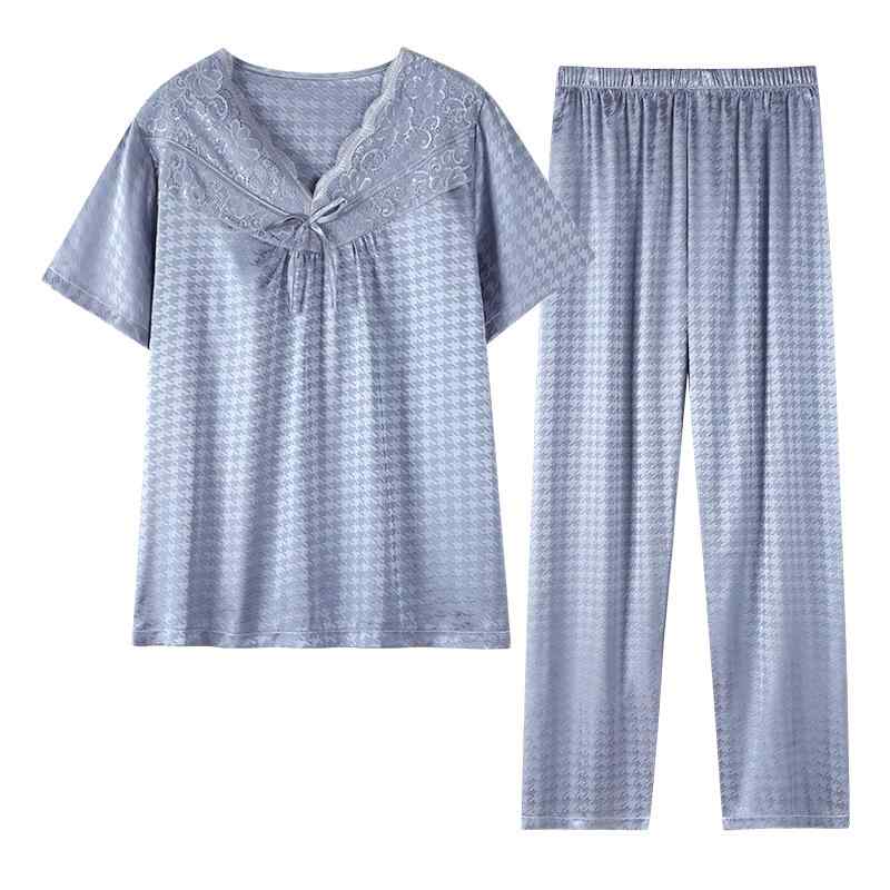パジャマ ルームウェア 冷感 レディース 夏 半袖ズボン ホームサービス 薄手 シミレーション シルク2点セット vネック