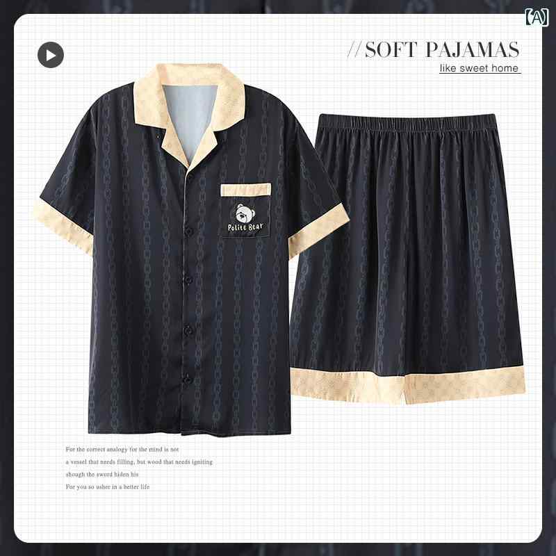 冷感 パジャマ メンズ 夏 薄手 半袖 ショーツ 大きいサイズ 快適 ラグジュアリー ルームウェア