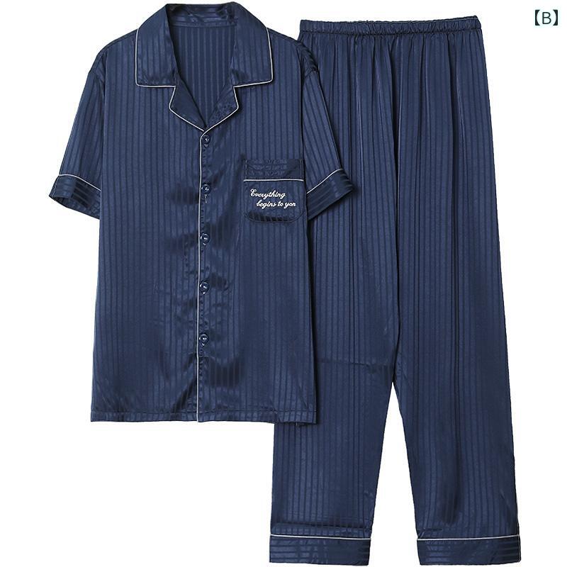 夏 メンズ パジャマ 冷感 ロング丈 薄手 ラグジュアリー ルームウェア 屋外可能 快適