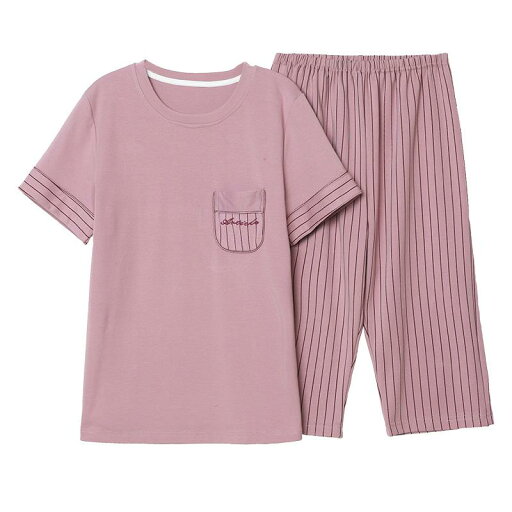 大きめサイズ 家庭服 薄部 夏 綿 レディース パジャマ上下 半袖 クロップドパンツ シンプル ラウンドネック 大きめサイズ 家庭服 薄部 夏 綿 レディース パジャマ上下 半袖 クロップドパンツ シンプル ラウンドネック