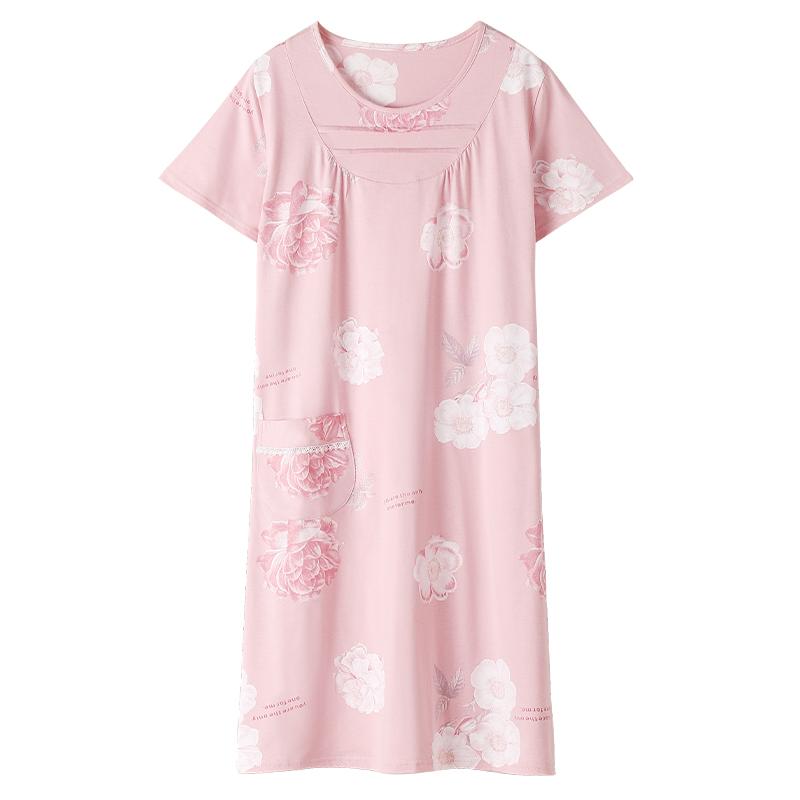 大きいサイズ ナイトドレス 夏 短袖 レディース向け ホームウェア カジュアル 涼しい 屋内外可能 ニット生地