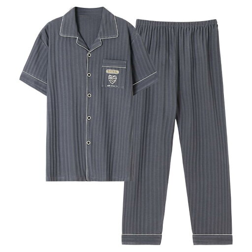 パジャマ 夏 薄手 綿 ズボン 半袖 メンズ 屋内外可能 ホーム服セット 綿ニット生地 ストライプ ロング丈 パジャマ 夏 薄手 綿 ズボン 半袖 メンズ 屋内外可能 ホーム服セット 綿ニット生地 ストライプ ロング丈