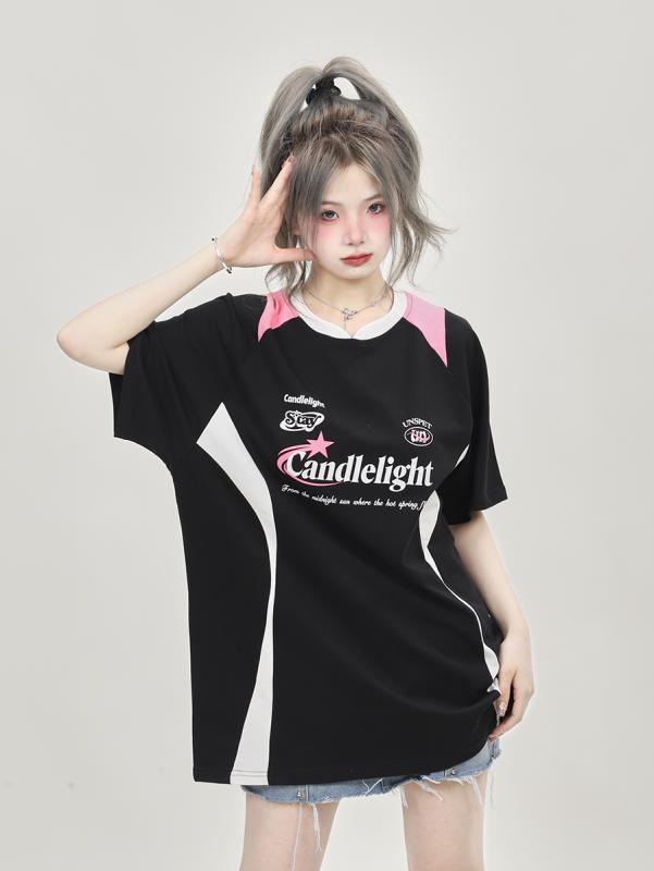 レディース アメリカン レトロ ストリート ヴィンテージ オートバイ レーシングスーツ 半袖 Tシャツ 夏 トップス