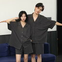 パジャマ ナイトウェア カップル 男性 女性 夏 綿 半袖 薄手 レディース メンズ ホームウェア ショートパンツ シャツ襟 シンプル