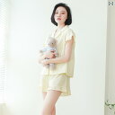 レディース 綿 パジャマ ナイトウェア 夏 半袖 ショートパンツ 女性 ホームウェア セット Vネック 薄手 シンプル