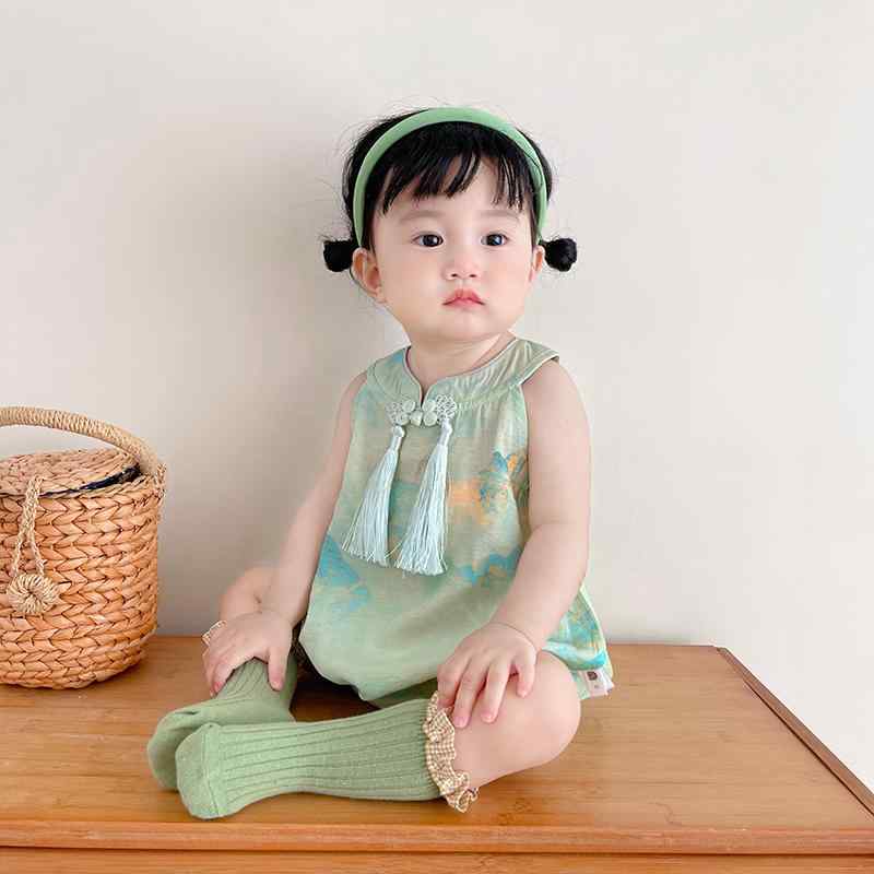 ベビー 夏服 アンティーク 風 だぶだぶ 服 ベビー 漢服 ジャンプ スーツ 夏用 ベスト カーキ 薄手 屋外用 クローリング 夏 ノースリーブ