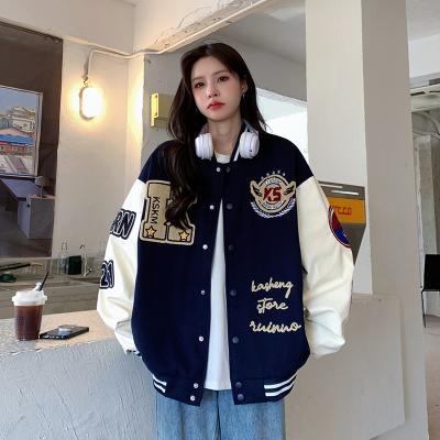 アメリカン レトロ ベースボール ジャケット レディース 春秋 パイロット ステッチ レザー スリーブジャケット