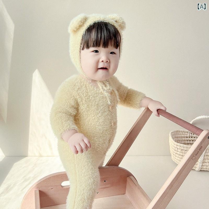 ロンパース かわいい ベビー 春秋冬 ジャンプ かわいい クマ ぬいぐるみ 足 カバー クロール スーツ 子..