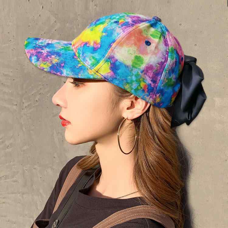 春夏 ストリート ファッション リボン カラフル 絞り染め 野球帽 レディース ひさし帽 サンハット 蝶ネクタイ