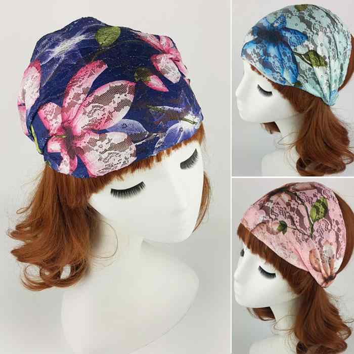韓国 春夏 帽子 レース プリント 弾性 ワイドヘアバンド ターバン カバー レディース ヘアセット ヘッドバンド エスニック ヘアアクセサリー カチューシャ
