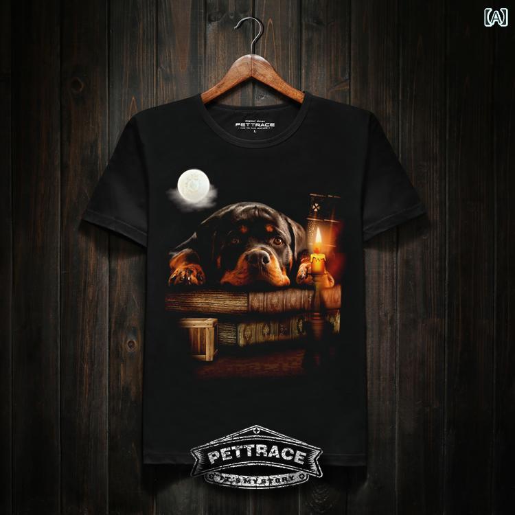 Tシャツ 犬柄 犬 ドッグ プリント 夏 ラウンドネック 半袖 アメリカンレジャー ポップ ゆったり