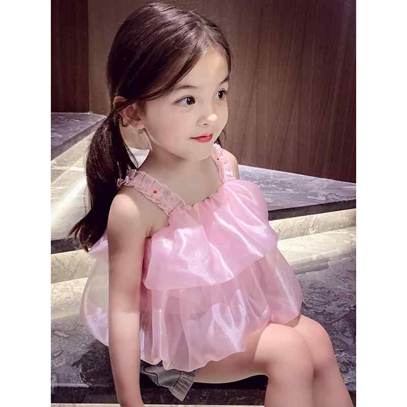 女の子 キャミソール サマー トップス 子供 ノースリーブ シャツ 少女 ピンク ふわふわ かわいい