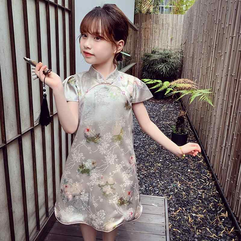 キッズファッション ドレス ワンピース ロング スカート 半袖 かわいい プリント プリンセス チャイナ風 韓服 おしゃれ 子供 夏