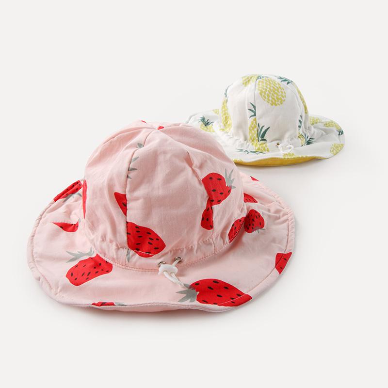 子供 帽子 夏 薄手 赤ちゃん サンハット ハット 男の子 女の子 日焼け防止 ひまわり ベビー 幼児 日よけ コットン イチゴ パイナップル かわいい リバーシブル