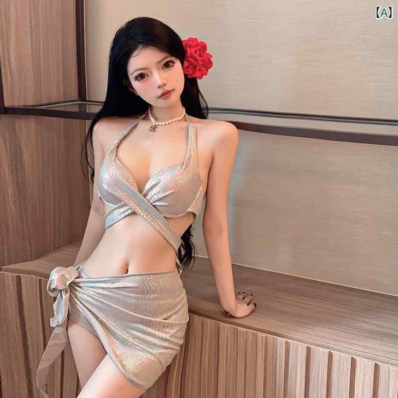 ビキニ 水着 スリーピース セット レディース スイムウェア 海 プール 温泉 セクシー かわいい おしゃれ 高級感 光沢 韓国 サマーレジャー 旅行 デート イベント フェス マリン リゾート 細見え くびれ スタイルアップ