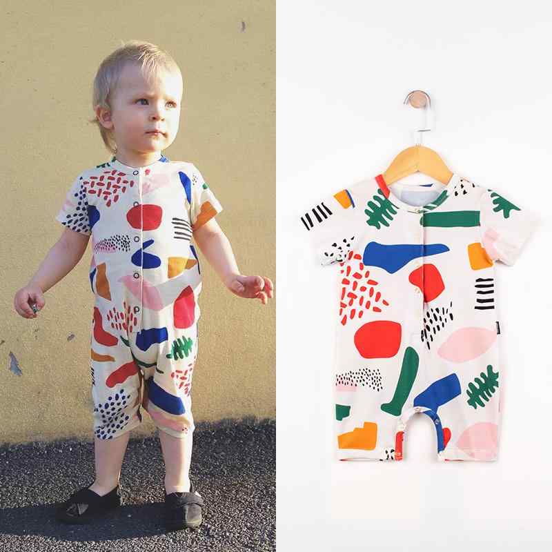 ロンパース カバーオール かわいい 夏服 ベビー 赤ちゃん 女の子 男の子 ベビー服 ジャンプスーツ 北欧 カラフルプリント コットン