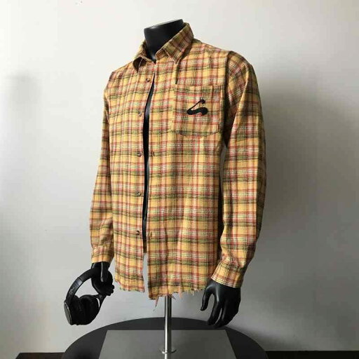 長袖 シャツ アメリカン レトロ イエロー チェック柄 男女兼用 刺繍 ファッション タッセル ヘム ジャケット 長袖 シャツ アメリカン レトロ イエロー チェック柄 男女兼用 刺繍 ファッション タッセル ヘム ジャケット