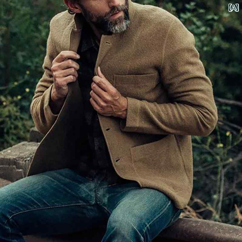 メンズ ソリッドカラー ファッション ジャケット 秋 ポケット カジュアル コート 上着 シンプル 無地 レジャー