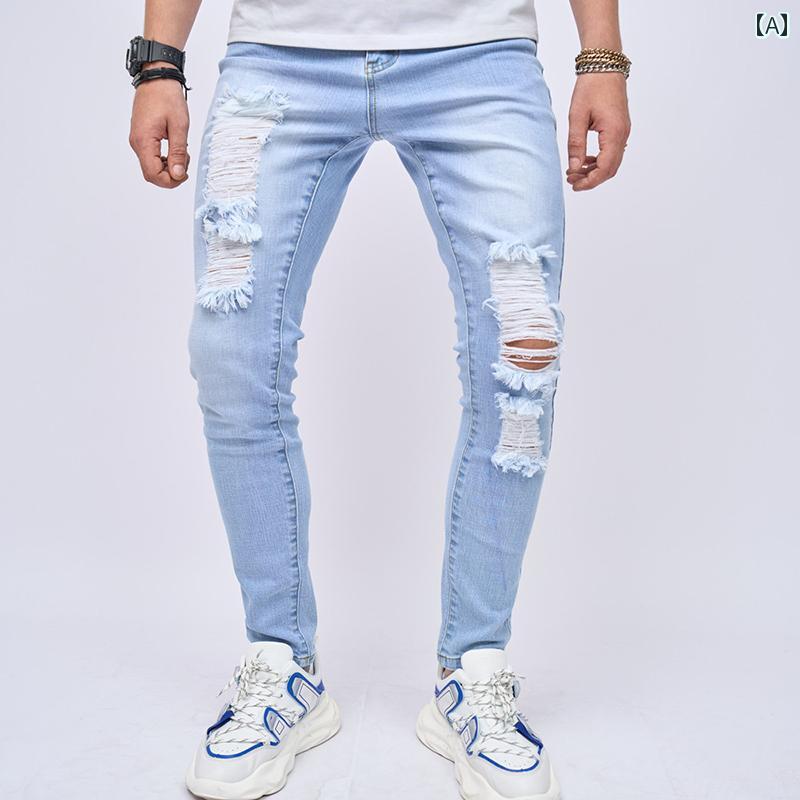 メンズ 紳士服 デニム ジーパン ジーンズ ズボン パンツ カジュアル シンプル デイリー アメカジ ストリート 無地 個性的 ダメージ加工