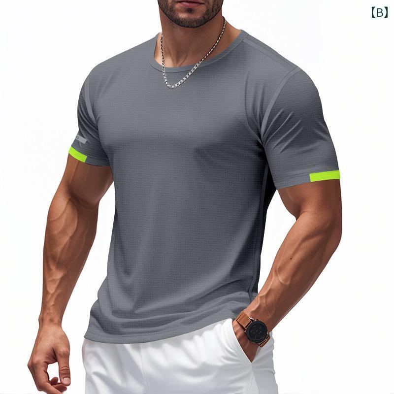 メンズ シャツ トップス 半袖 カジュアル デイリーユース 夏 メッシュ 冷感 ラウンドネック 無地 薄手 ヘビー シンプル ラウンドネック