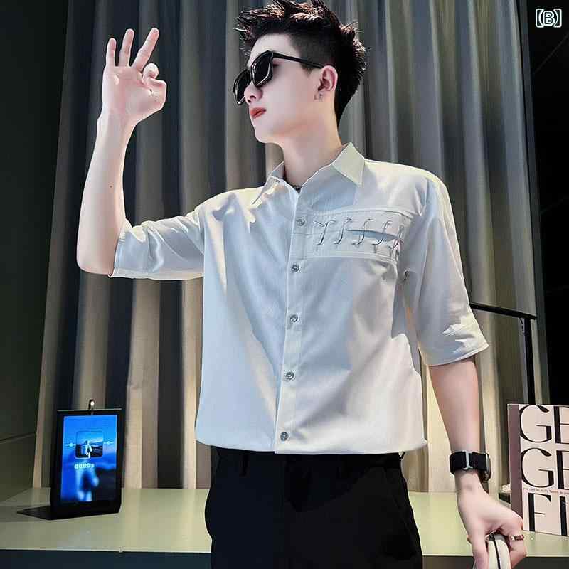半袖 シャツ トップス メンズ サマー カジュアル 普段使い グリーン 冷感 夏 クール ハイエンド スリムフィット きれいめ