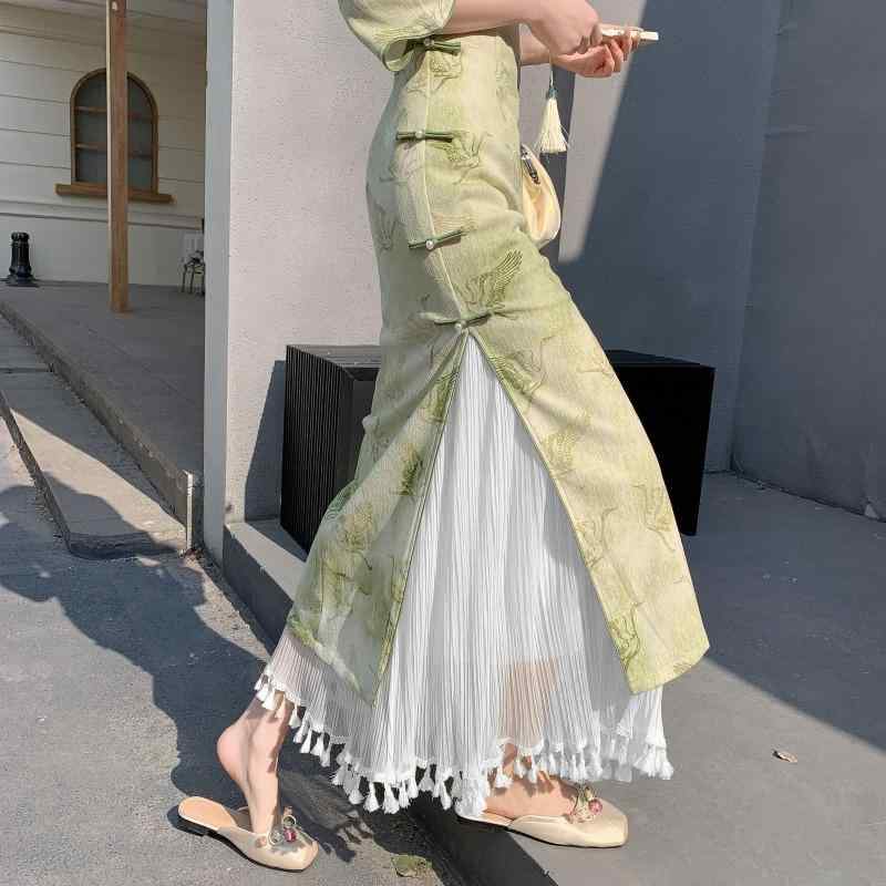 レディース チャイナ ドレス インナー ペチコート ホワイト メッシュ スカート ハイウエスト スリム タ..