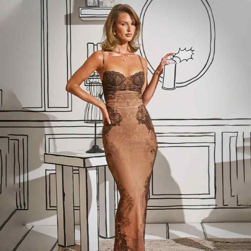 ワンピース レディース レトロ レース プリント パッチワーク ドレス 女性用 夏 ファッション エレガント スリムフィット ヒップライン