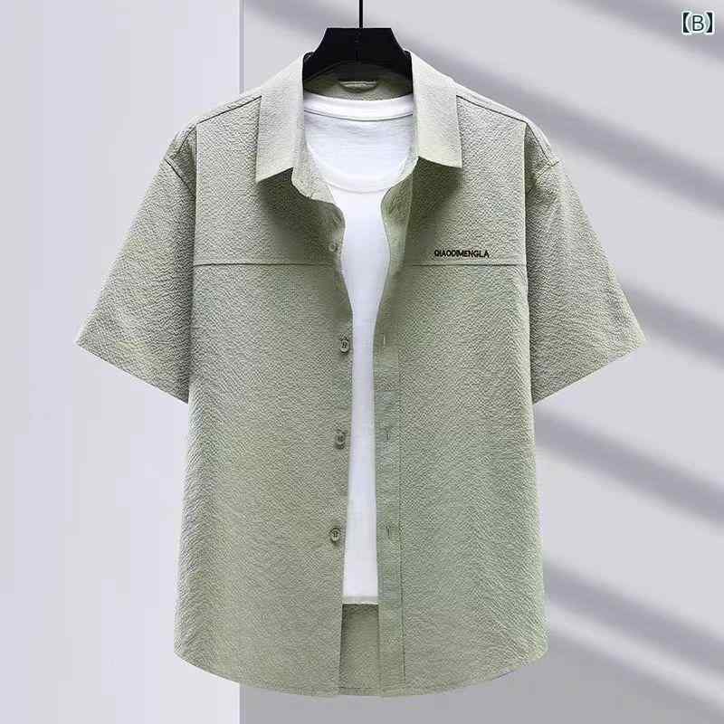 シャツ トップス メンズ カジュアル スタイリッシュ 普段使い 夏 薄手 冷感 ゆったり 無地 きれいめ おしゃれ プリント