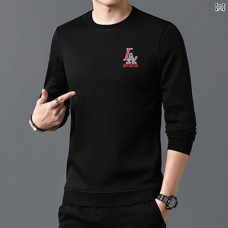 紳士服 メンズ 長袖 プリント スウェットシャツ 中年 ゆったり スタイリッシュ 春秋 トップス リラックス レイヤリング(4)