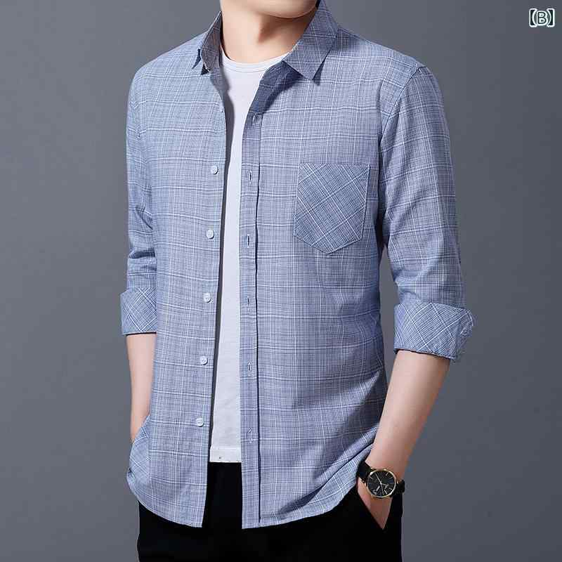 紳士服 秋 カジュアル メンズ 長袖 シャツ 韓国 男性用 フリーアイロン 大きいサイズ レイヤリング おしゃれ 薄手 服