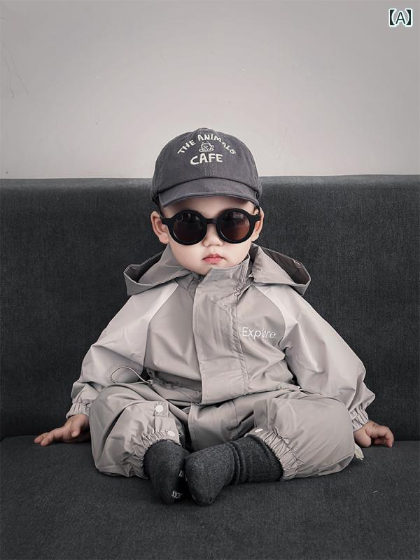ベビーウェア 赤ちゃん 洋服 秋 韓国 カジュアル ジャケット フード付き アウトドア ロンパース 防寒 保温 暖かい ユニセックス お出かけ グレー
