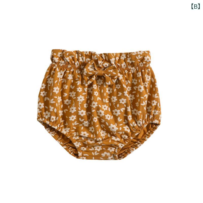 ベビーウェア 赤ちゃん パンツ 薄手 ハイウエスト ショーツ 夏 かわいい 花柄 フローラル 伸縮性 ソフト 涼感 動きやすい キュート 2