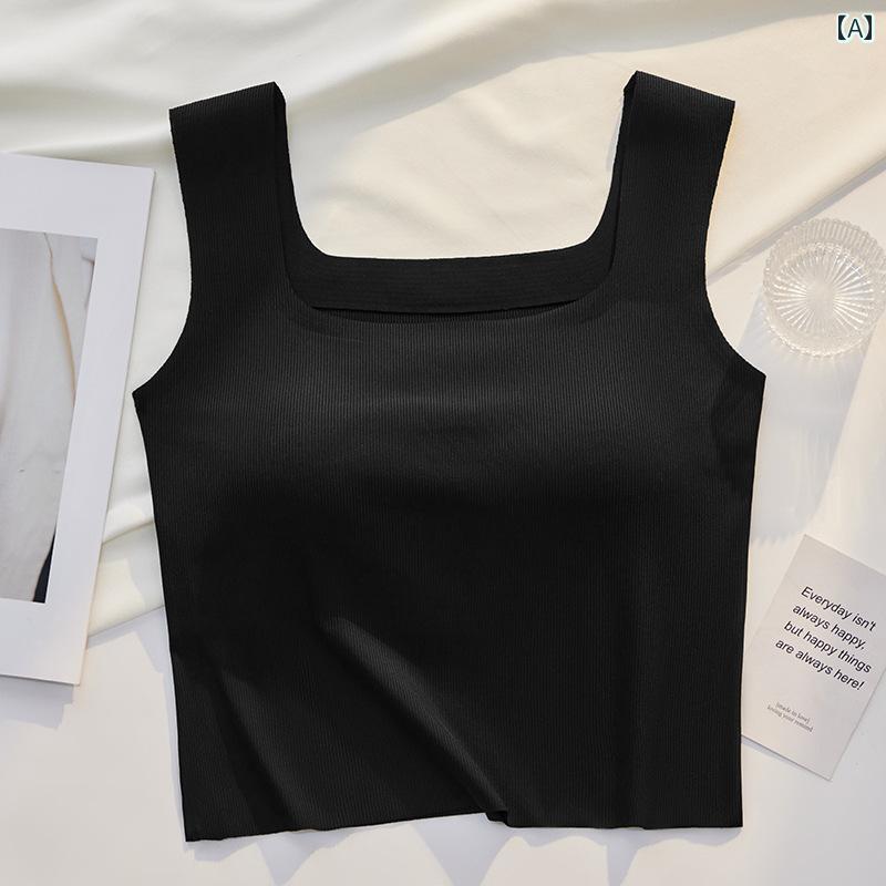 春夏 シームレス 女性用 スクエアネック ブラトップ インナーシャツ 冷感 シック スタイリッシュ 無地 ..