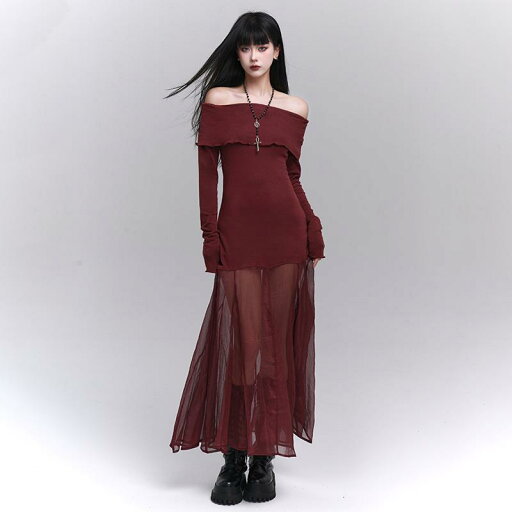 ワンピース ドレス おしゃれ ファッション レディース セクシー 秋 レッド オフショルダー 韓国 スタイリッシュ フェミニン シック エレガント ロングスカート デート ワンピース ドレス おしゃれ ファッション レディース セクシー 秋 レッド オフショルダー 韓国 スタイリッシュ フェミニン シック エレガント ロングスカート デート