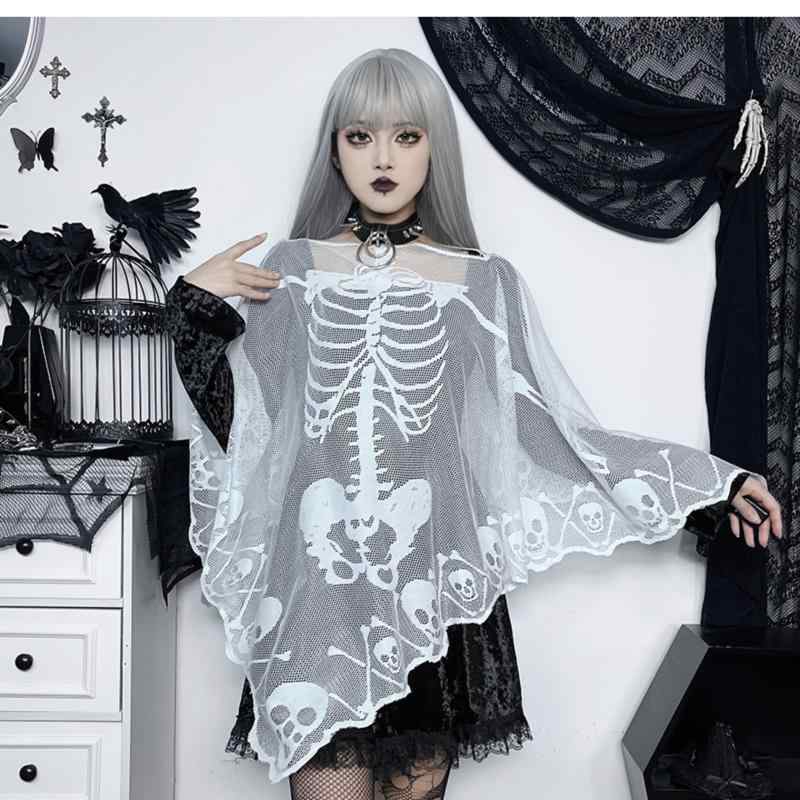 ゴシック 衣装 ハロウィン コスチューム 女性 ショール シースルー 羽織り レース 透け感 薄手 レディース ほね 個性的 ドクロ