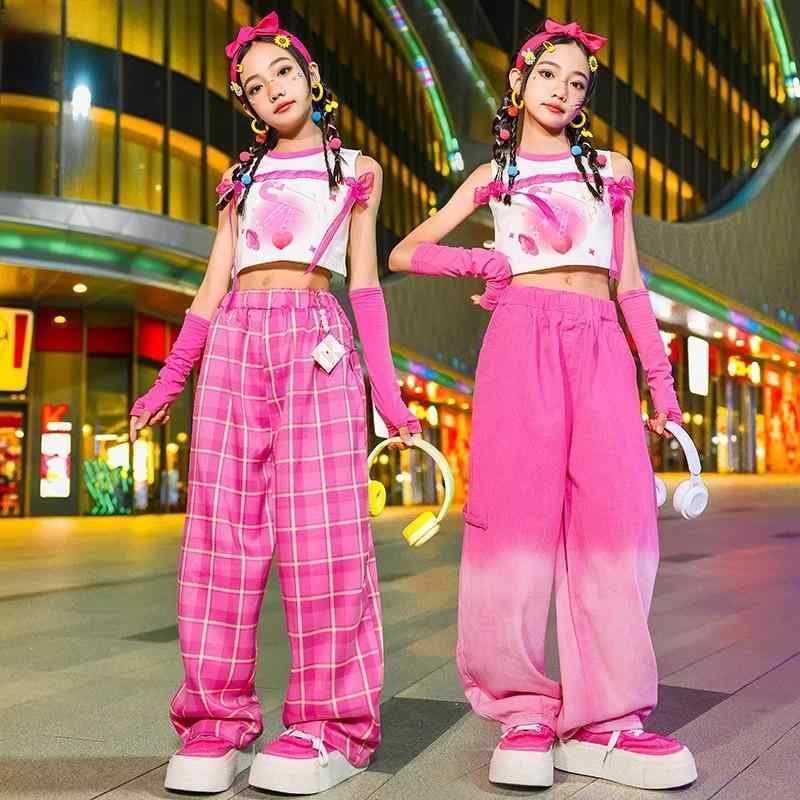 子供服 女の子 ガール ジュニア ヒップホップ ダンス パフォーマンス 衣装 かわいい おしゃれ ストリート ファッション ジャズ セットアップ へそ出し ユニーク 華やか ピンク ポップ