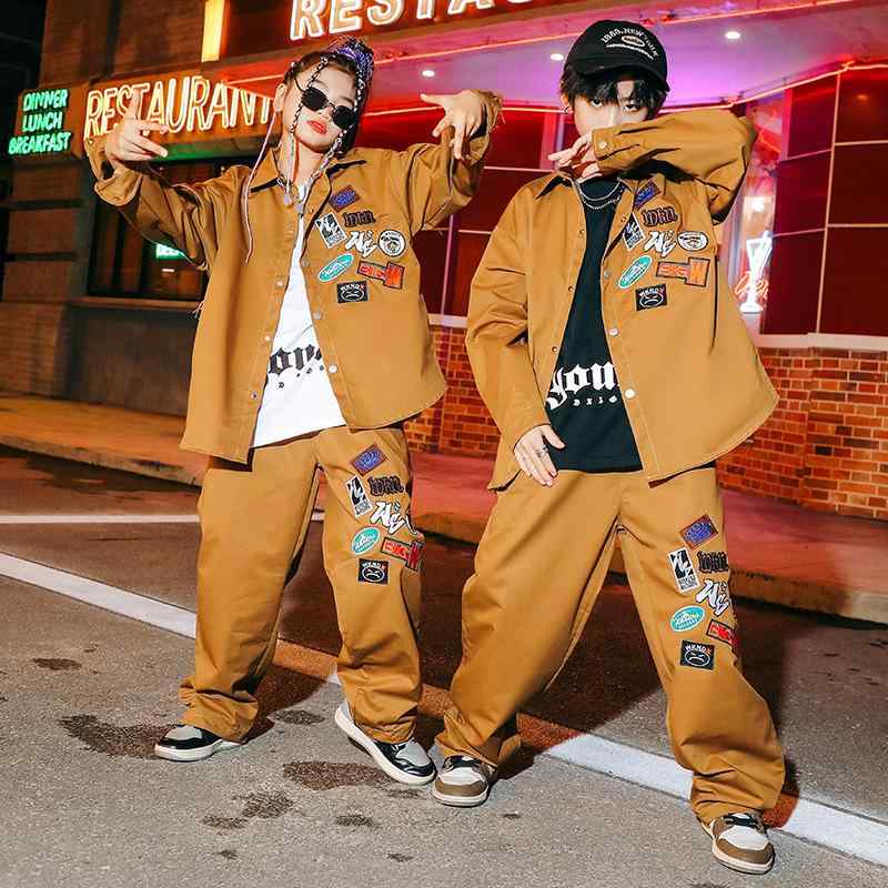 子供 ストリート ダンス パフォーマンス 服 ヒップホップ 刺繍 パンツ セット 男の子 ガール キャット..