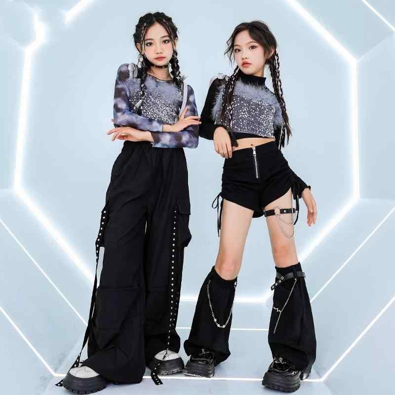 子供服 女の子 キッズウェア ジュニア ジャズ ダンス パフォーマンス 衣装 ストリート ファッション タッセル おしゃれ セットアップ へそ出し かっこいい クール イベント ステージ モダン