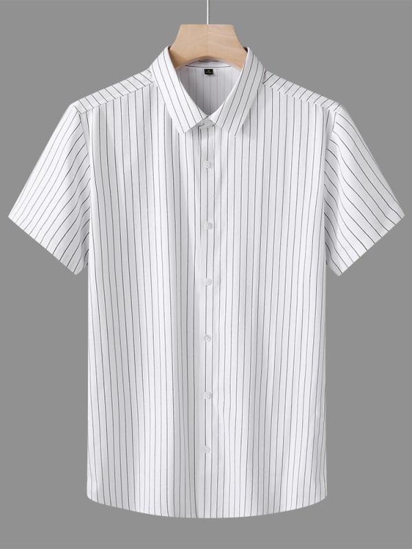 メンズ 夏 冷感 シームレス 半袖 シャツ スリム ビジネス プロ ハイエンド 抗シワ ノーアイロン ストライプ シルキー シャツ ビジネスカジュアル スリムフィット シンプル 合わせやすい 高汎用性