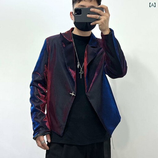 メンズ ファッション 春 個性的 明るい色 クール ノンアイロン スパンコール付き トップス グラデーション メンズ ファッション 春 個性的 明るい色 クール ノンアイロン スパンコール付き トップス グラデーション