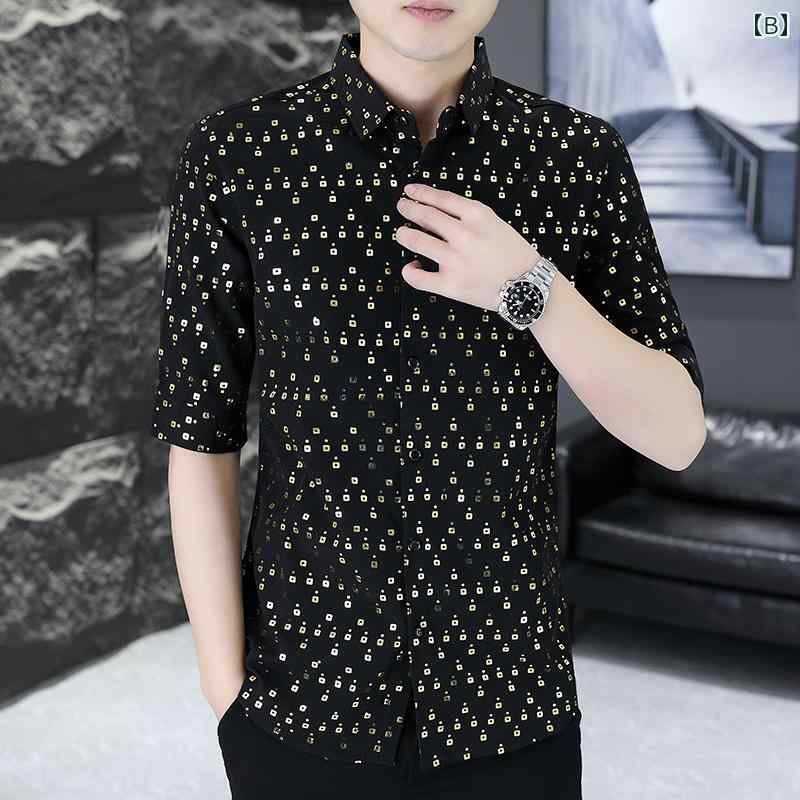 シャツ 五分袖 スタイリッシュ おしゃれ メンズ サマーウェア 紳士服 男性用 シャツ トップス レトロ 夏 スリムフィット 薄手 ホワイト ブラック