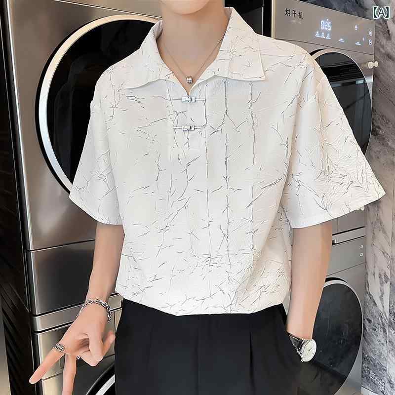メンズ ファッション 高級感 プリーツ シャツ 半袖 夏 ヘビー インチシャツ 白 ゆったり クール 都会的