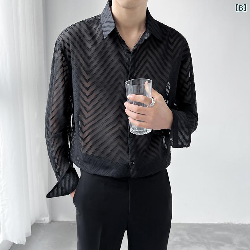 シアーシャツ スタイリッシュ クール Yシャツ 春秋 長袖 アーバン スリム クール ノーブル オフィス 休日 メンズ