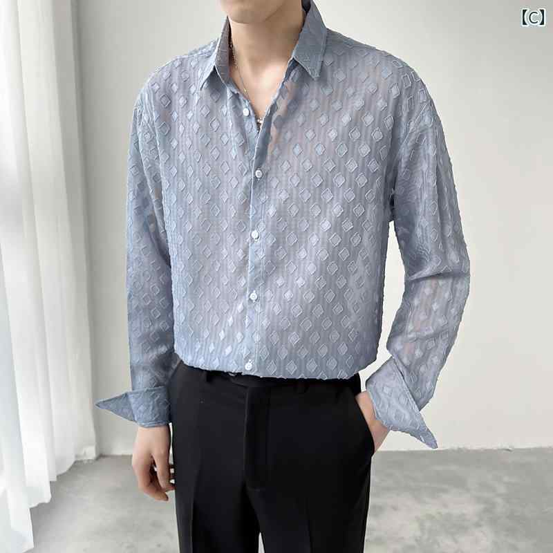 シアーシャツ スタイリッシュ クール Yシャツ 春秋 長袖 アーバン スリム クール ノーブル オフィス 休日 メンズ