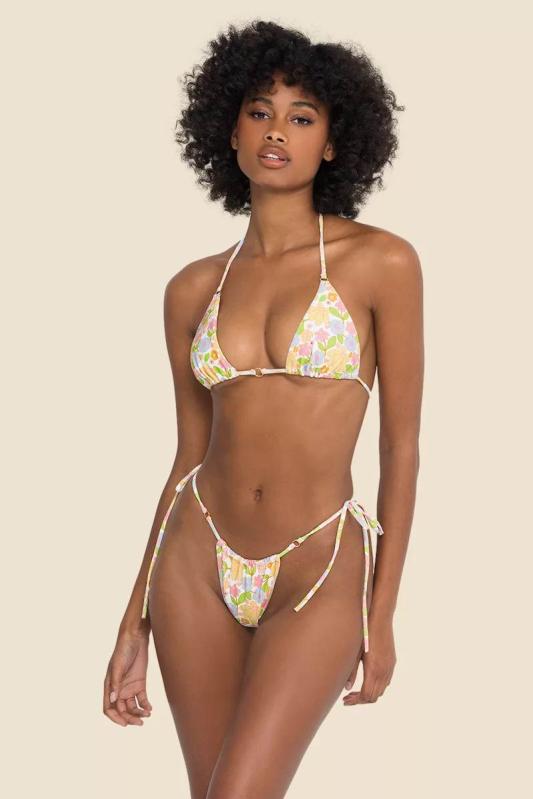 ビキニ マイクロ ブラジリアン レディース 水着 上下セット 柄入り 総柄 アメリカ マルチカラー プリン..