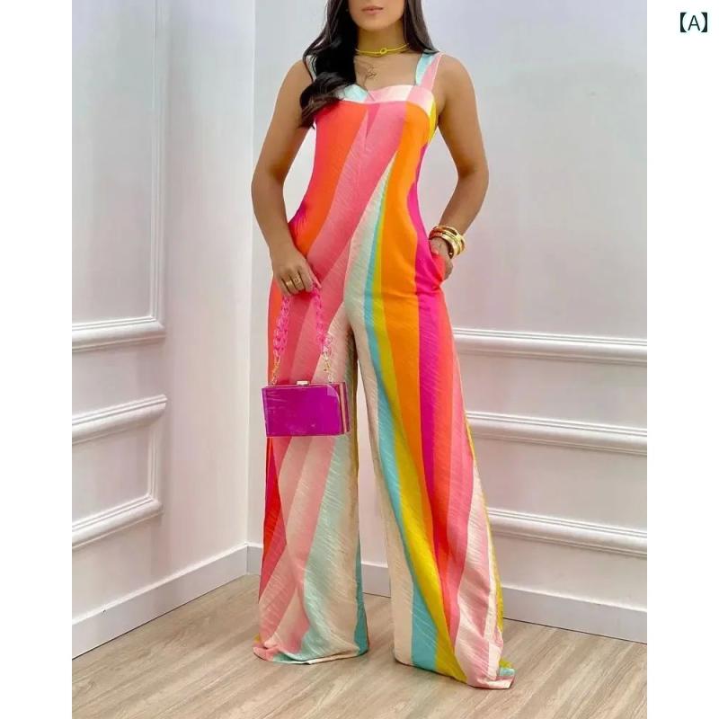 オーバーオール ジャンプスーツ レディース ワイドレッグ ボヘミアン ゆったり カラフル ユニーク エスニック リラックス 旅行 カジュアル サマー 夏