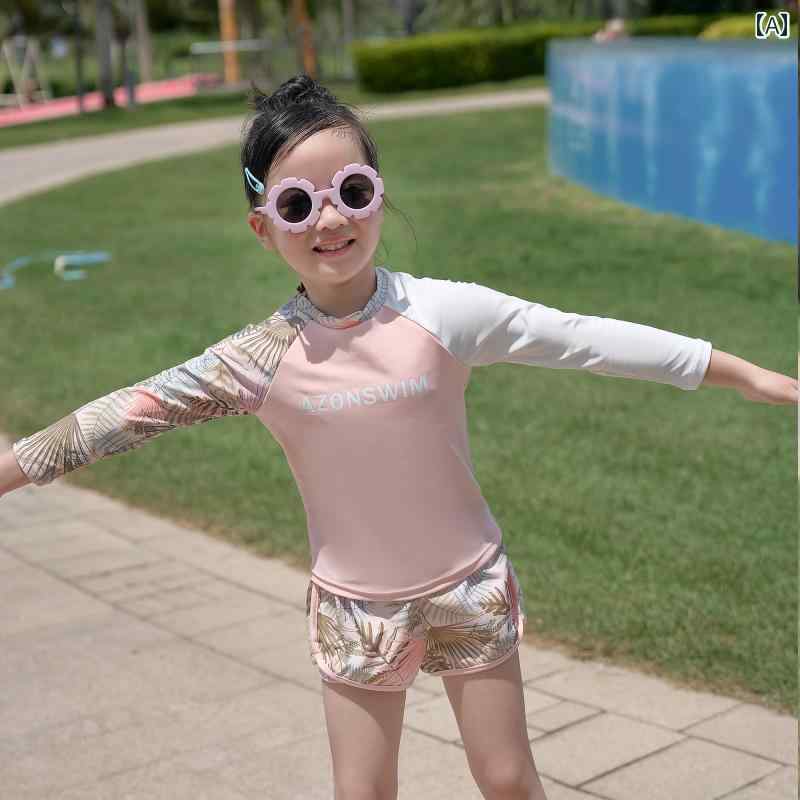 水着 家族お揃い セパレート ピンク 花柄 長袖 ボクサーパンツ ハーフパンツ ラッシュガード 丸首 お腹カバー 体型隠し 親子ペア パパ ママ 女の子 リンクコーデ 2