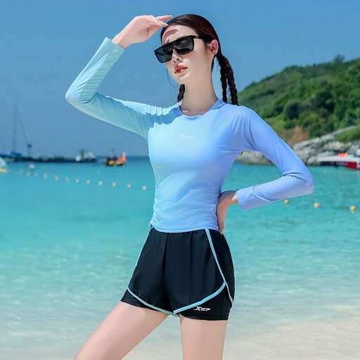 スポーツ 水着 ツーピース ボクサー パンツ スイムウェア 長袖 プルオーオーバー ラウンドネック 胸パッド付 セパレート カジュアル 快適 スリム お腹 カバー プール スポーティ レディース 軽量 ソフト スポーツ 水着 ツーピース ボクサー パンツ スイムウェア 長袖 プルオーオーバー ラウンドネック 胸パッド付 セパレート カジュアル 快適 スリム お腹 カバー プール スポーティ レディース 軽量 ソフト
